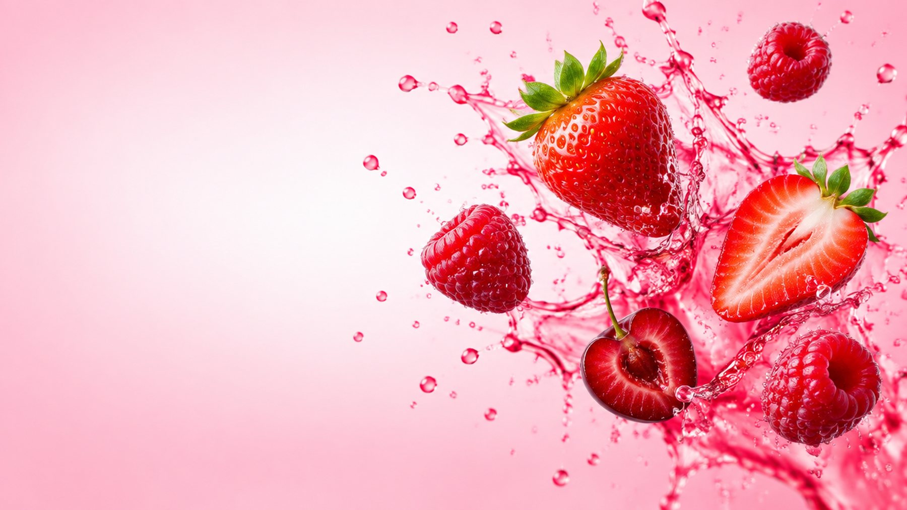 A splash of pink fruit punch with strawberries and raspberries